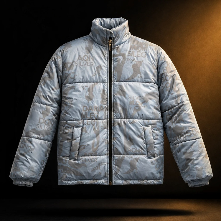 کاپشن پفکی باکسی آبی فیروزه ای اولد مانی با طراحی انتزاعی فوقالعاده خفن و مدرن ۲۰۲۶