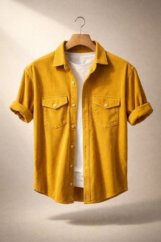 پیراهن آستین کوتاه کبریتی خردلی دو جیب | اورجینال دیلم