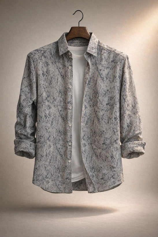 پیراهن کنفی طرح «ماربل اسکچ» طوسی فوق العاده خنک و با کیفیت کد R12