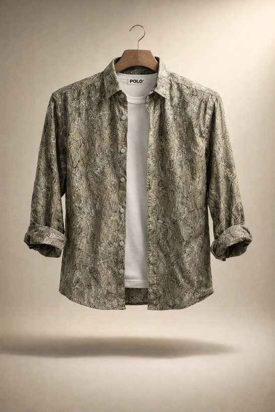 پیراهن کنفی طرح «ماربل اسکچ» سبز لجنی فوق العاده خنک و با کیفیت کد R13