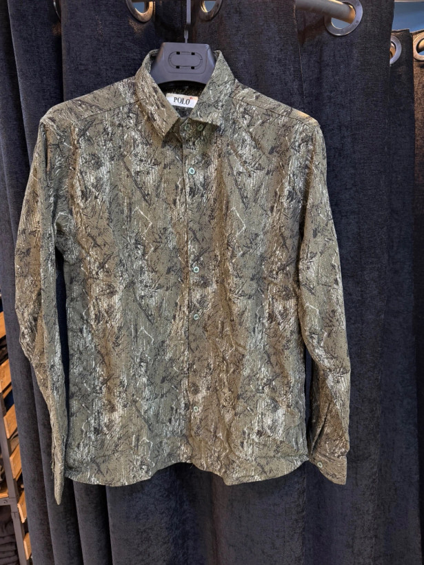 پیراهن کنفی طرح «ماربل اسکچ» سبز لجنی فوق العاده خنک و با کیفیت کد R13