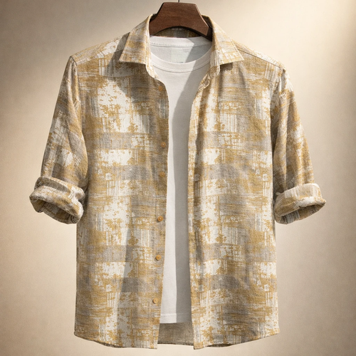 پیراهن کنف لینن صددرصد نخ طلایی طوسی «گرافیت ماربل» فوق العاده خنک و با کیفیت کد S14