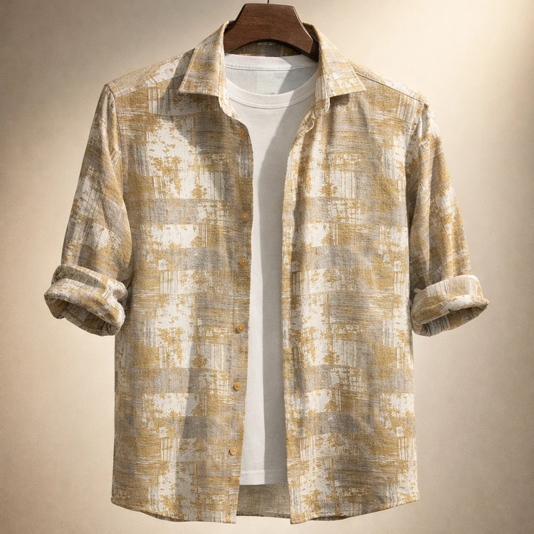 پیراهن کنف لینن صددرصد نخ طلایی طوسی «گرافیت ماربل» فوق العاده خنک و با کیفیت کد S14