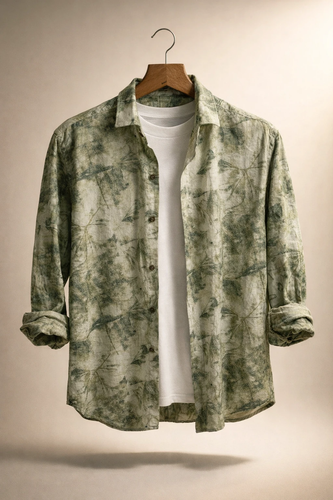 پیراهن کنف لینن صددرصد نخ سبز طبیعی طرح هنری فوق العاده خنک و با کیفیت کد B12