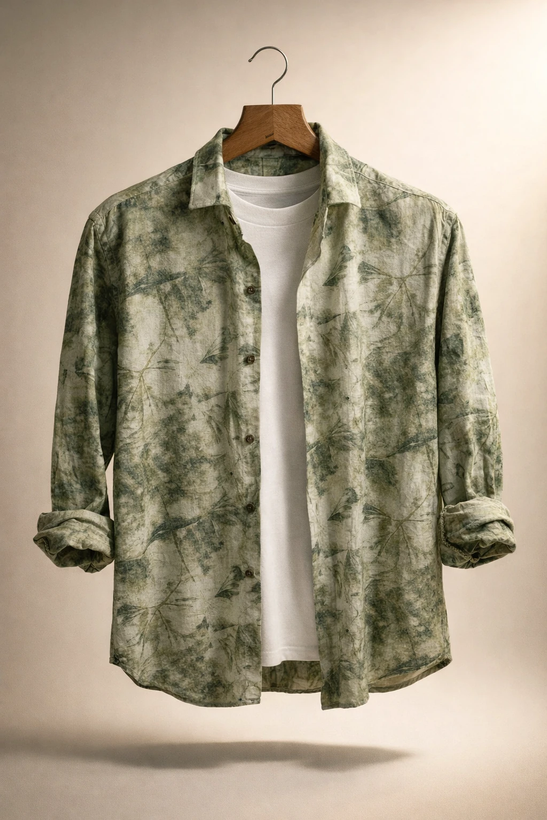 پیراهن کنف لینن صددرصد نخ سبز طبیعی طرح هنری فوق العاده خنک و با کیفیت کد B12