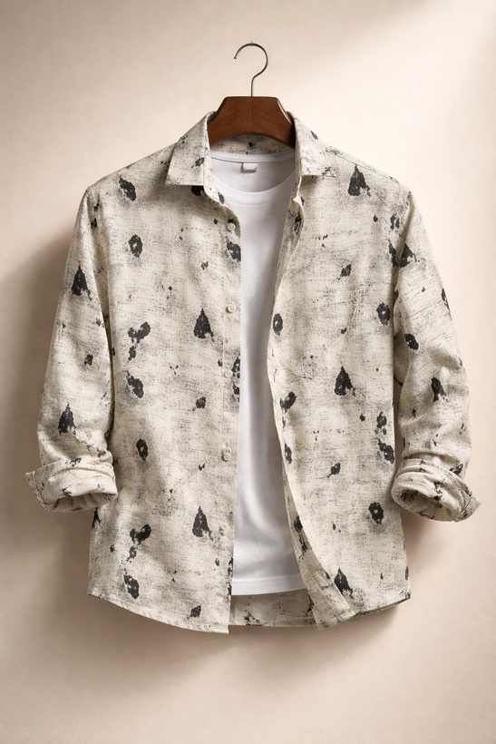 پیراهن کنف لینن صددرصد نخ کرم استخونی طرح هنری فوق العاده خنک و جذاب کد P11