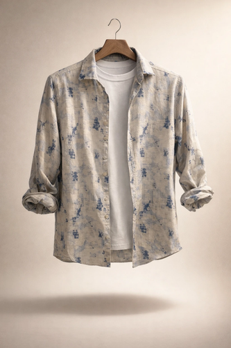 پیراهن کنف لینن صددرصد نخ کرم خردلی طرح هنری فوق العاده خنک و جذاب کد P12