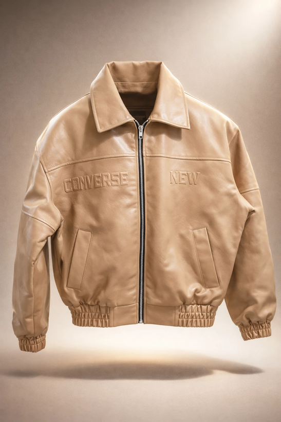 جکت چرم باکسی پایین کش کرم چاپ داغی خور خفن اولد مانی 2026 کد 49