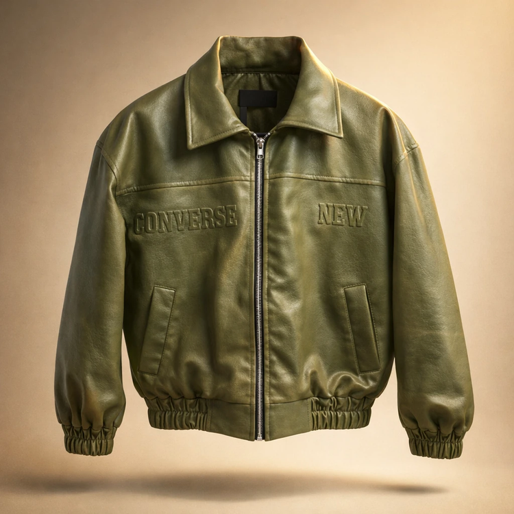 جکت چرم باکسی پایین کش سبز چاپ داغی خور خفن اولد مانی 2026 کد 52