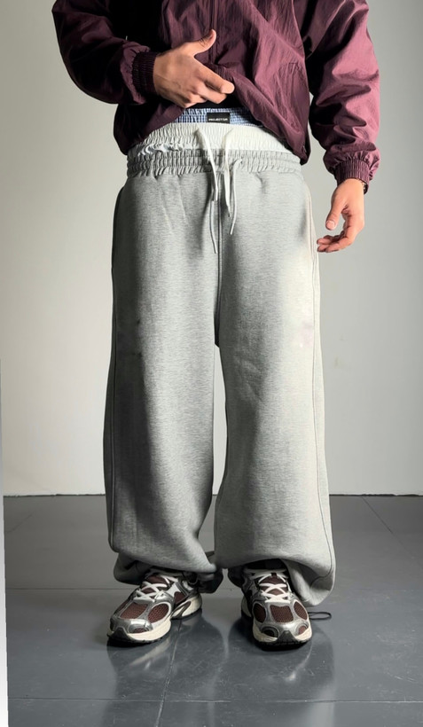 شلوار جاگر بگ پارچه گلکسی رنگ طوسی ملانژ | کپ خفن 2026