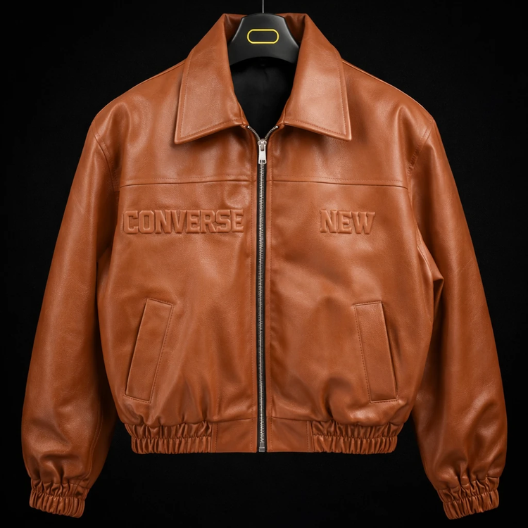 جکت چرم باکسی پایین کش قهوه ای لواشکی چاپ داغی خور خفن اولد مانی 2026 کد 50