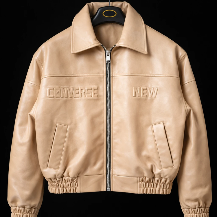 جکت چرم باکسی پایین کش کرم چاپ داغی خور خفن اولد مانی 2026 کد 49