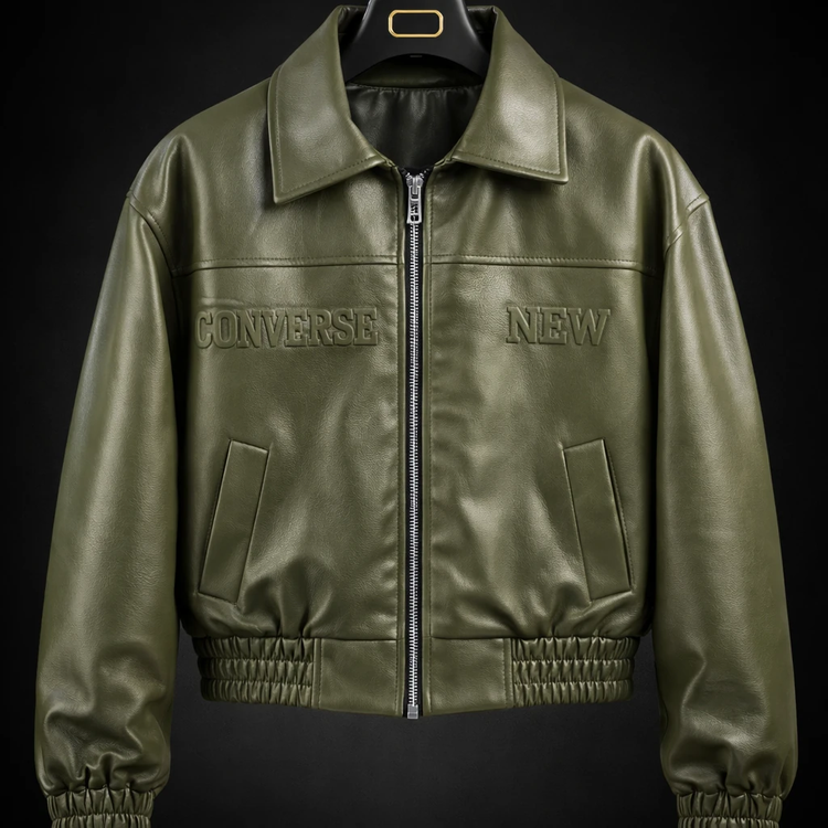 جکت چرم باکسی پایین کش سبز چاپ داغی خور خفن اولد مانی 2026 کد 52