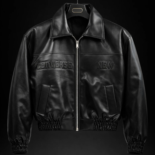 جکت چرم باکسی پایین کش مشکی چاپ داغی خور خفن اولد کد 48