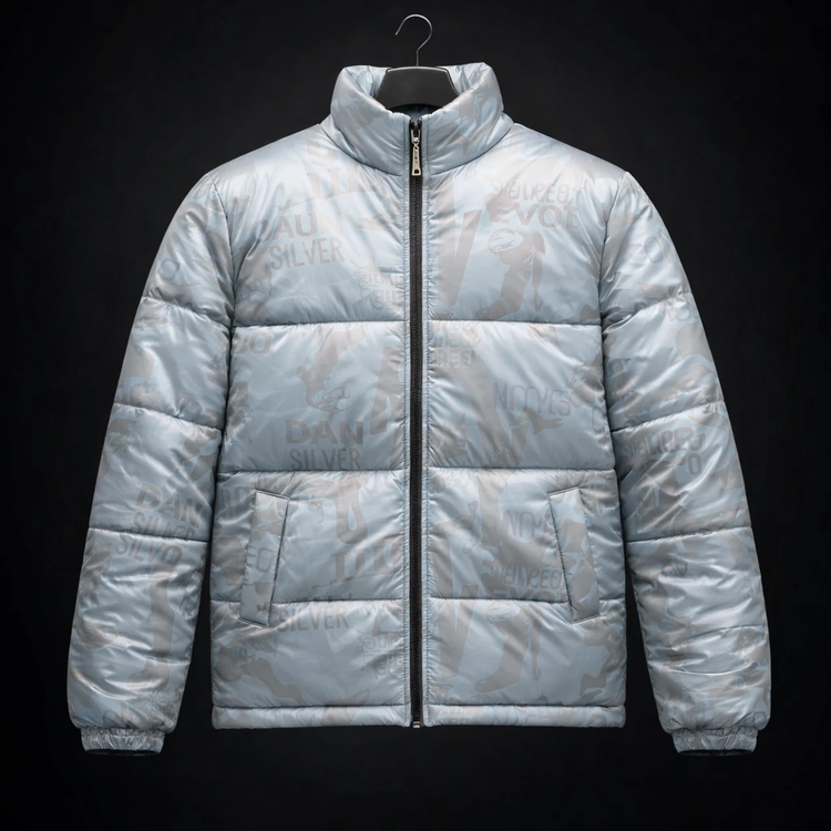 کاپشن پفکی باکسی آبی فیروزه ای اولد مانی با طراحی انتزاعی فوقالعاده خفن و مدرن ۲۰۲۶