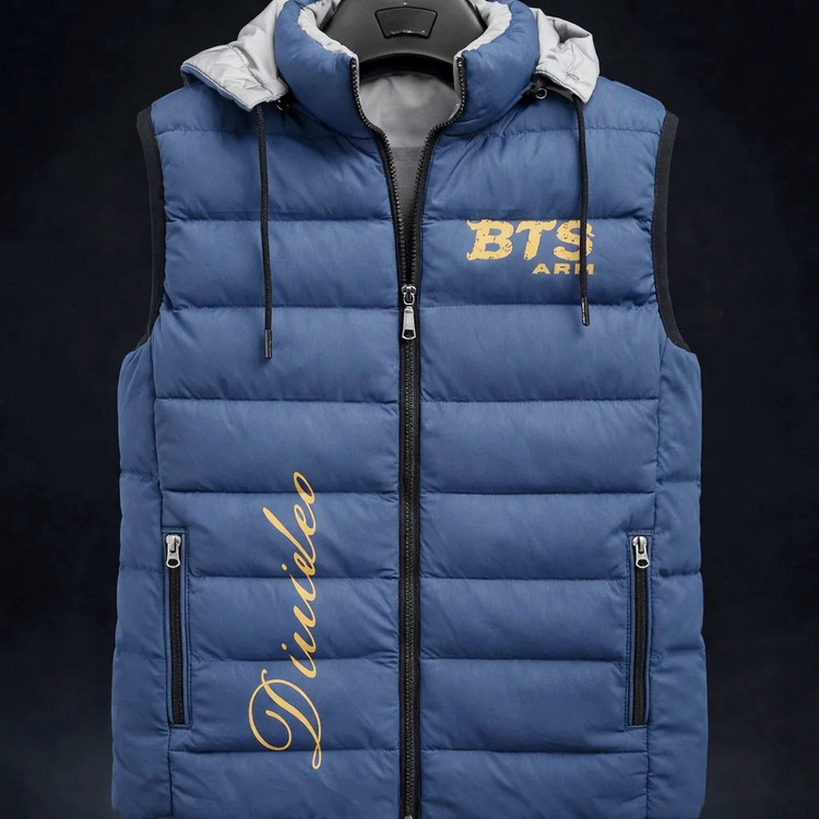 ژیله پافر دو رو برزنتی رنگ آبی کلاسیک مدل BTS + کیفیت بالا