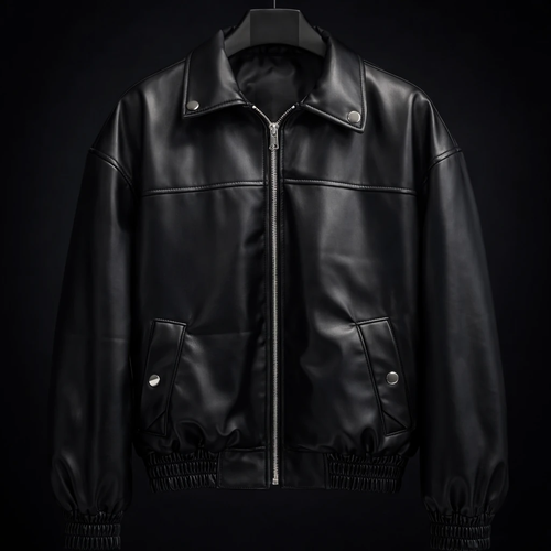 جکت چرم مشکی پایین کش کد ۲ 😈 * استایل ترند و فوق العاده شیک ۲۰۲۶