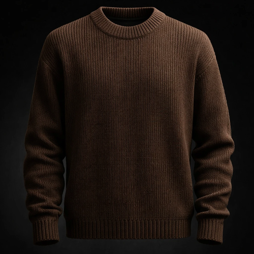 پلیور بافتنی لش باکسی | یقه گرد قهوه ای سوخته | فری سایز مناسب XL و XXL