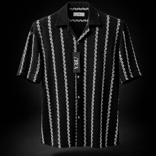 پیراهن مراکشی یقه انگلیسی راه راه مشکی و سفید مردانه استایل اولدمانی ۲۰۲۶