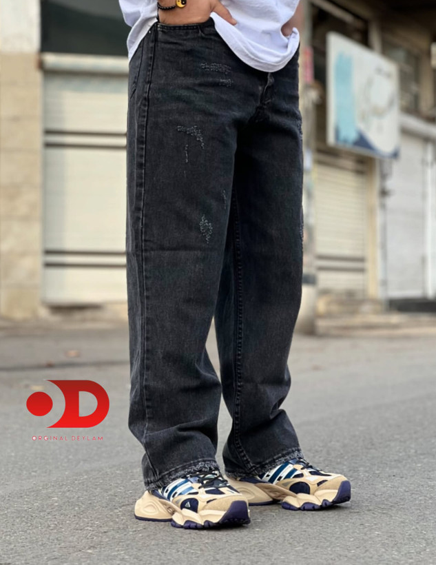 شلوار جین بگ ذغالی سیر مردانه پارچه دنیم کحراه با قد ۱۱۰ سانتی متر جدید مدل 2026