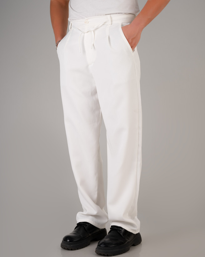 شلوار بگ پارچه ای سفید پارچه مازراتی استایل اولد مانی 2026