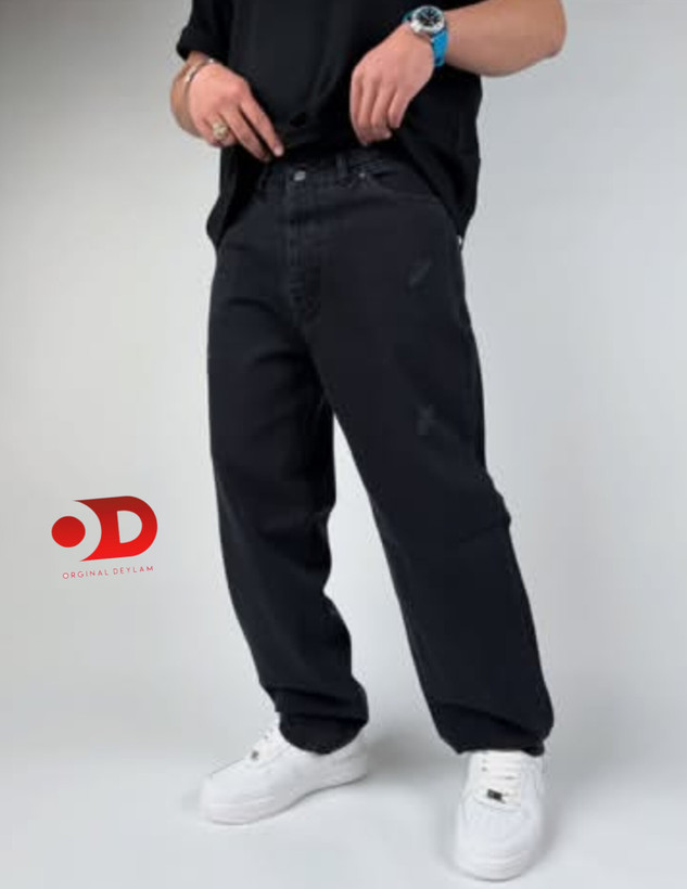 شلوار جین نیم بگ زغالی سیر مردانه پارچه کحراه با قد ۱۱۰ جدید مدل 2026