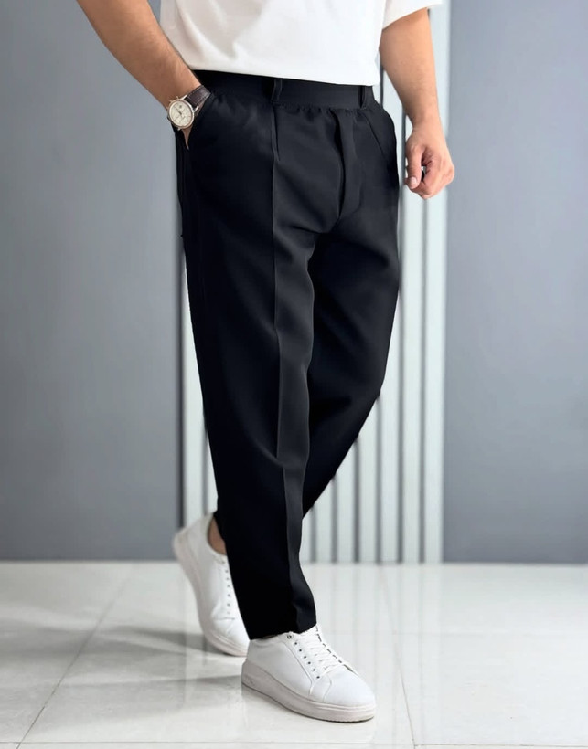 شلوار مام فیت پارچه مازراتی مشکی استایل اولد مانی 2026