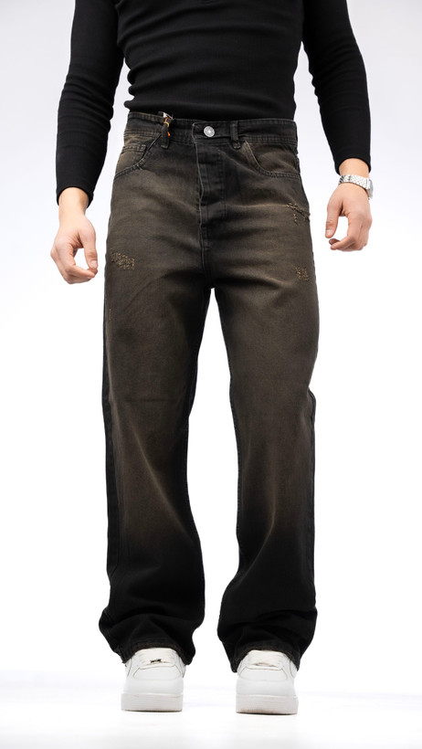 شلوار جین نیم بگ ذغالی تینت زرد گازوییلی مردانه پارچه کجراه با قد ۱۱۰ جدید مدل 2026