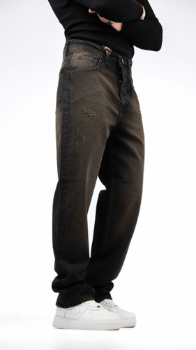 شلوار جین نیم بگ ذغالی تینت زرد گازوییلی مردانه پارچه کجراه با قد ۱۱۰ جدید مدل 2026