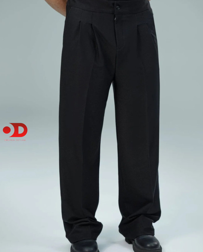 شلوار بگ پیله دار پارچه ای مشکی پارچه مازراتی استایل اولد مانی 2026