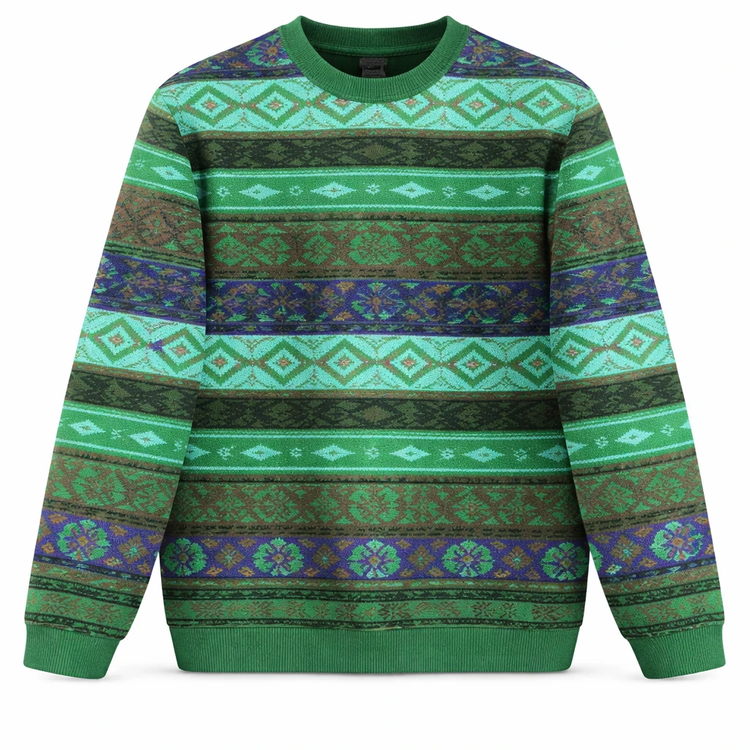 پلیور بافتنی وینتیج رنگ سبز خاص طرح سنتی ایرانی فوقالعاده شیک باکسی