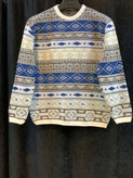 پلیور بافتنی وینتیج رنگ ابی و سفید طرح سنتی ایرانی فوقالعاده شیک باکسی فری سایز