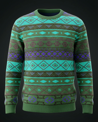 پلیور بافتنی وینتیج رنگ سبز خاص طرح سنتی ایرانی فوقالعاده شیک باکسی