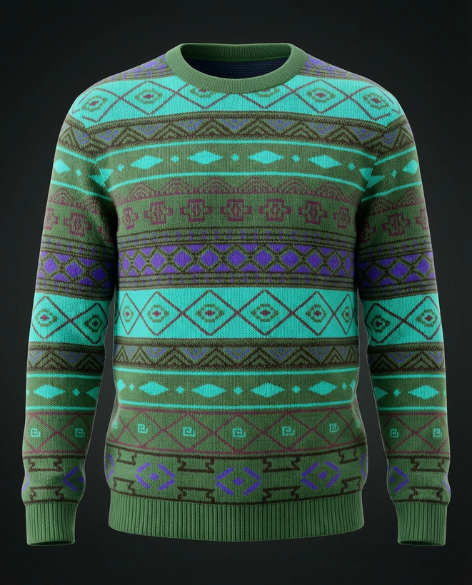 پلیور بافتنی وینتیج رنگ سبز خاص طرح سنتی ایرانی فوقالعاده شیک باکسی