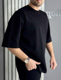 تیشرت لش ساده بیسیک مشکی مردانه پارچه دورس پنبه دو نخ ۴ فصل
