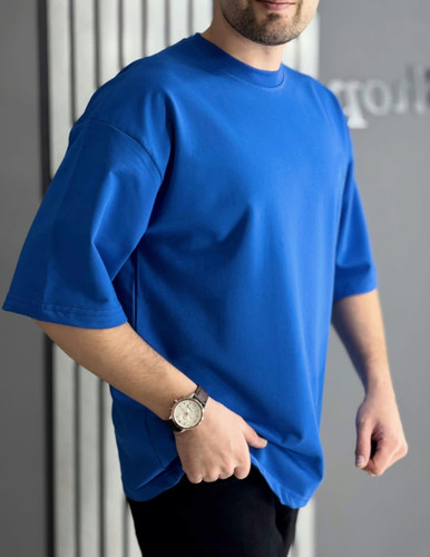 تیشرت لش ساده بیسیک آبی شالی مردانه پارچه دورس پنبه دو نخ ۴ فصل