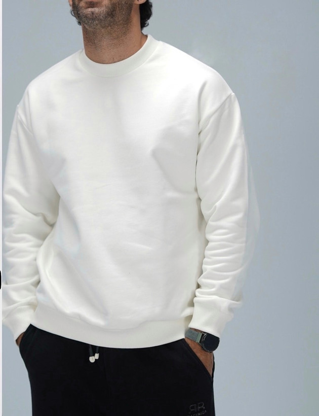 دورس یقه گرد سفید نخ پنبه سه نخ پشت خار خورده | قواره رگولار فیت پارچه لوکس