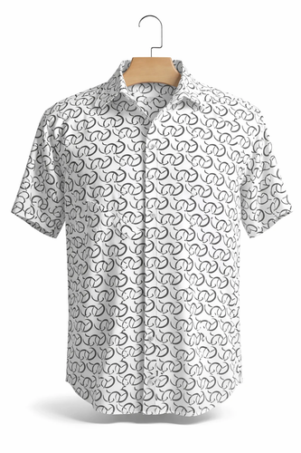 پیراهن سفید مردانه آستین کوتاه طرح زنجیری | پارچه نخی خنک