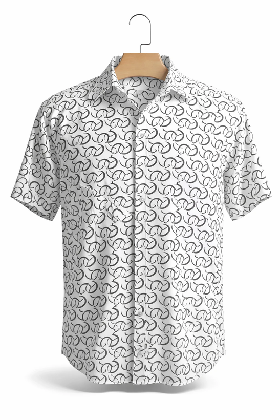 پیراهن سفید مردانه آستین کوتاه طرح زنجیری | پارچه نخی خنک