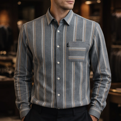 پیراهن پشمی راه راه طوسی و نارنجی - طراحی مینیمال پرمیوم