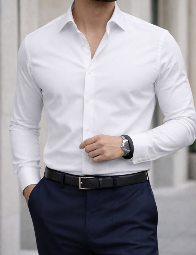 پیراهن سفید آستین بلند مردانه پارچه غواصی دوشین کش اعلا درجه یک