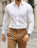 پیراهن سفید آستین بلند مردانه پارچه غواصی دوشین کش اعلا درجه یک