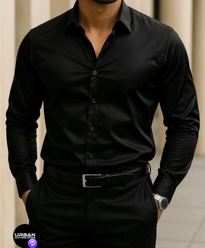 پیراهن مشکی آستین بلند مردانه پارچه غواصی دوشین کش اعلا درجه یک