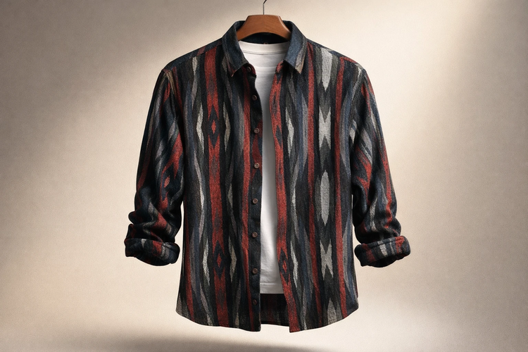 پیراهن پشمی نخی راه راه ذغالی زرشکی - طراحی مینیمال پرمیوم کد 653