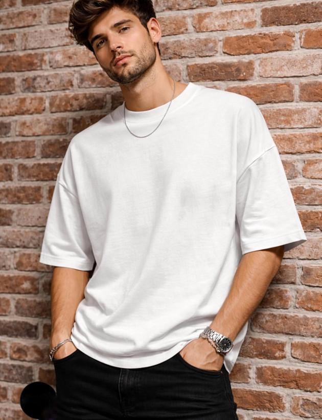 تیشرت لش ساده بیسیک سفید مردانه پارچه پنبه دو نخ