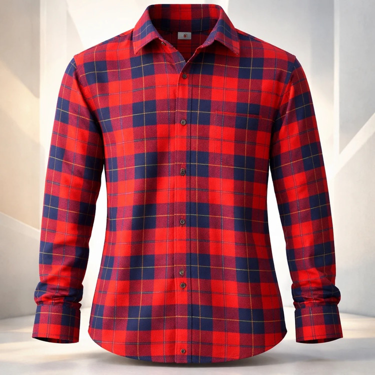 پیراهن چهارخونه پشمی قرمز سورمه ای تک سایز L