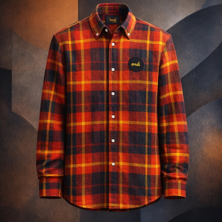 پیراهن پشمی چهارخونه قرمز نوار زرد _ اورجینال دیلم