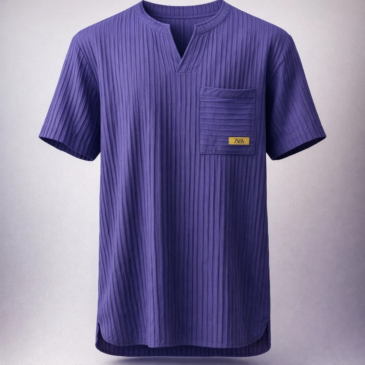 پیراهن استین کوتاه یقه کوبایی بنفش خاص_اورجینال دیلم