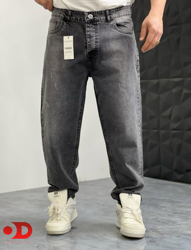 شلوار جین مام استایل ذغالی روشن مردانه پارچه کجراه پنبه سنگشور کد ۷۴