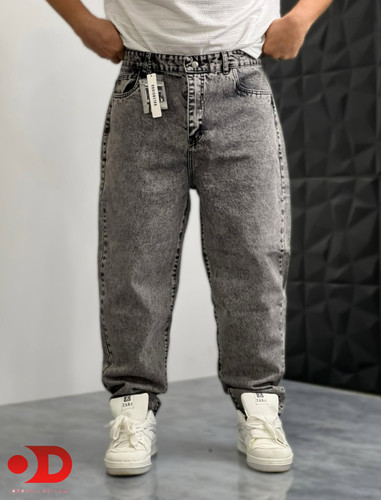 شلوار جین مام استایل دودی روشن مردانه پارچه کجراه پنبه سنگشور کد ۷۱